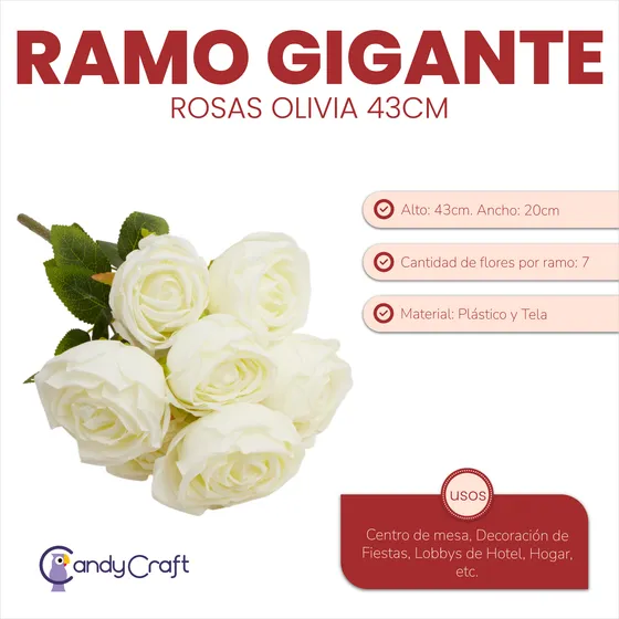 Ramo Artificial Gigante De Rosas Olivia 43cm Flores