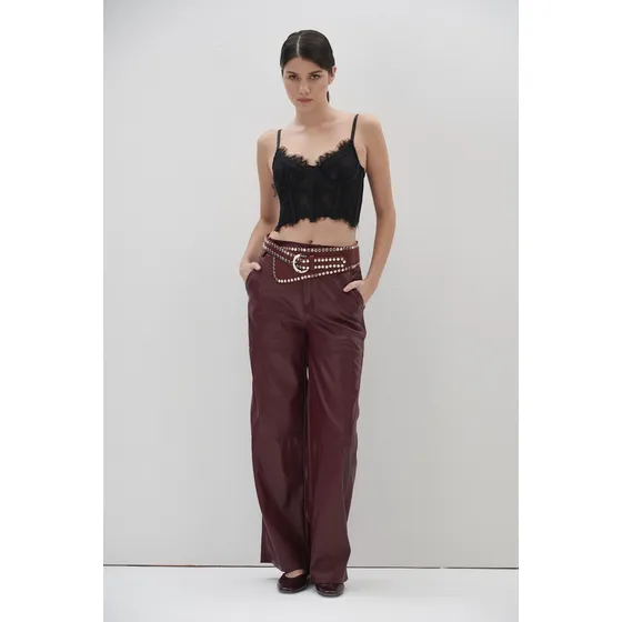Pantalon Chelsea Engomado Wide Leg Mujer Sweet Tiro Alto