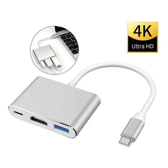 Adaptador Extensor 3 Em 1 Hdmi Usb-c Usb 3.0 Pd Ultra hd 4k Exbom U3V-A3N1