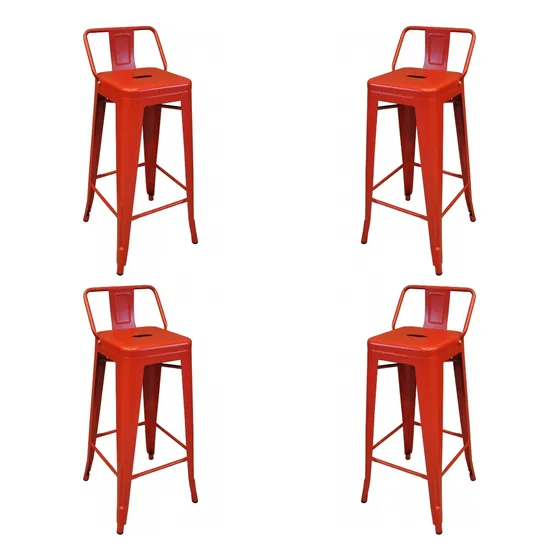 Banqueta C/respaldo Alta Set X4 Reforzada Metal Tolix ZHOME Z-244 Acabado De La Estructura Chapa Color Rojo