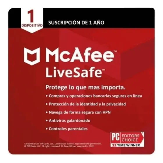 Antivirus Mcafee Livesafe 1 Dispositivo 1 Año Original*