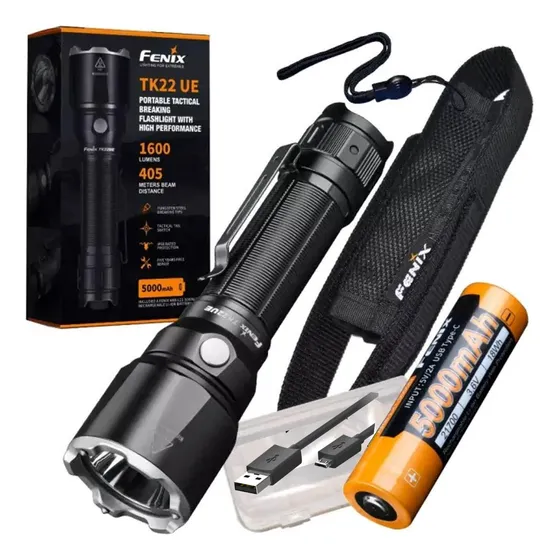 Linterna Led Fenix Tk22ue Usb 1600 Lumens 405mts + Bateria Linterna Negro Luz Blanco