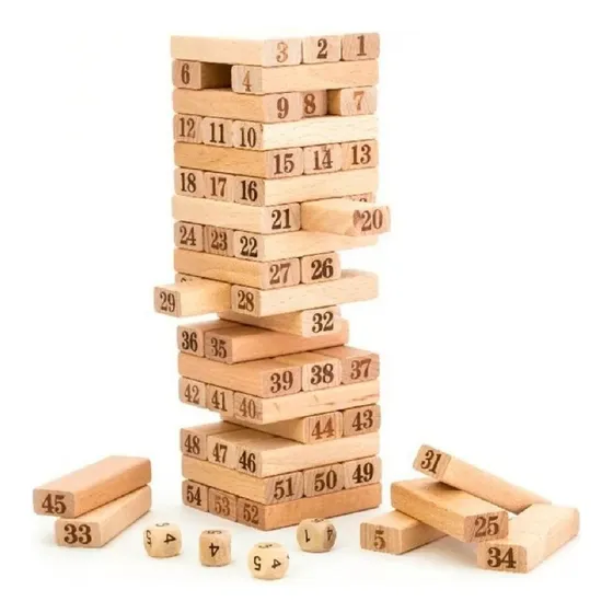 Juego De Mesa Yenga De Madera Con Números - 54 Piezas
