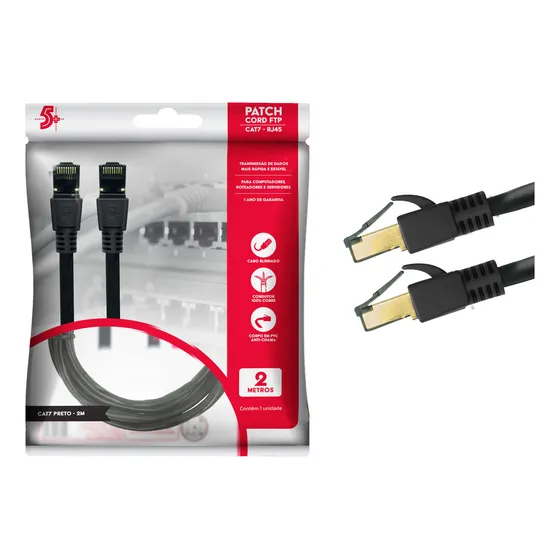 Cabo Patch Cord Cat7 FTP 600 Mhz/10 Gbps 2 metros Preto 018-0621