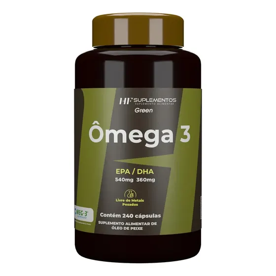 Ômega 3 240 Capsulas Green HF 1000mg Óleo de Peixe Suplemento Alimentar EPA DHA Alta Pureza