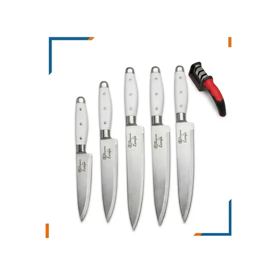 Kit 5 Facas Inox Cozinha Carne Churrasco + Amolador Afiador Sensacional