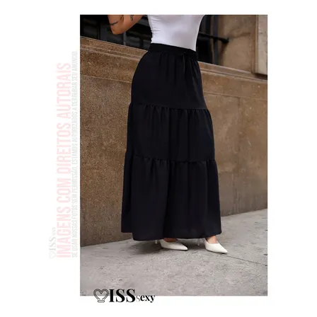 Saia Longa Feminina Cintura Alta Cortininha Três Marias