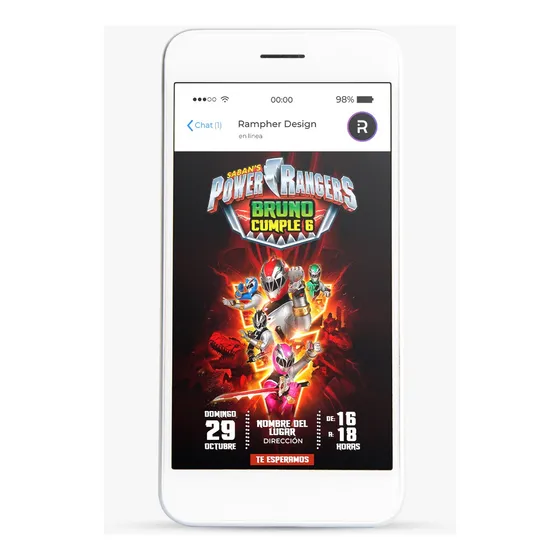 Invitación Digital Tarjeta Virtual Cumpleaños Power Rangers