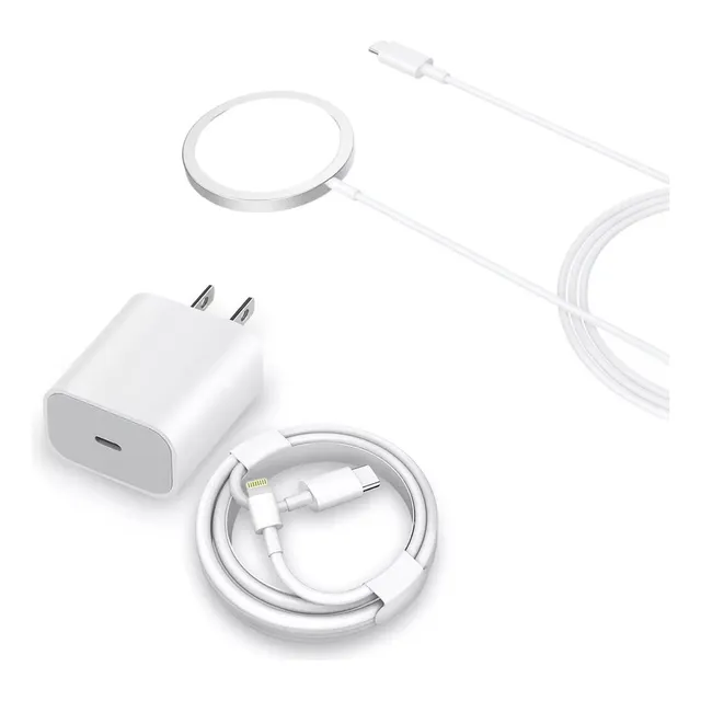 Kit Cargador Inalámbrico Magnético + Cubo 20w + Cable Tipo C Color Blanco