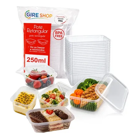Pote Descartável 250ml Marmita Fit Freezer Microondas Kit 24 Branco
