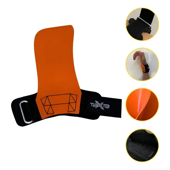 Luva Academia Feminina E Masculina Grip Hook Treino Cros Cor Laranja Tamanho M