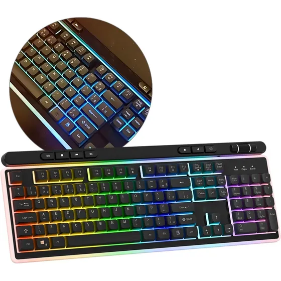 Teclado Semi Mecanico Gamer Sem Barulho Rgb Sem Fio Abnt2