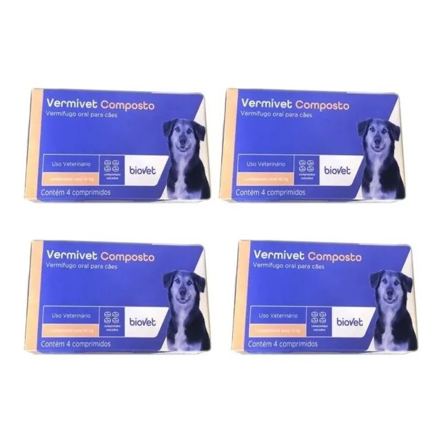 Vermífugo Vermivet Composto Kit 4cx Com 4 Comprimidos Cada