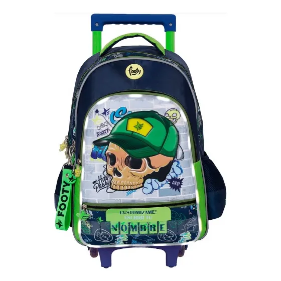 Mochila Footy Skull Con Carro Ruedas Luz Led