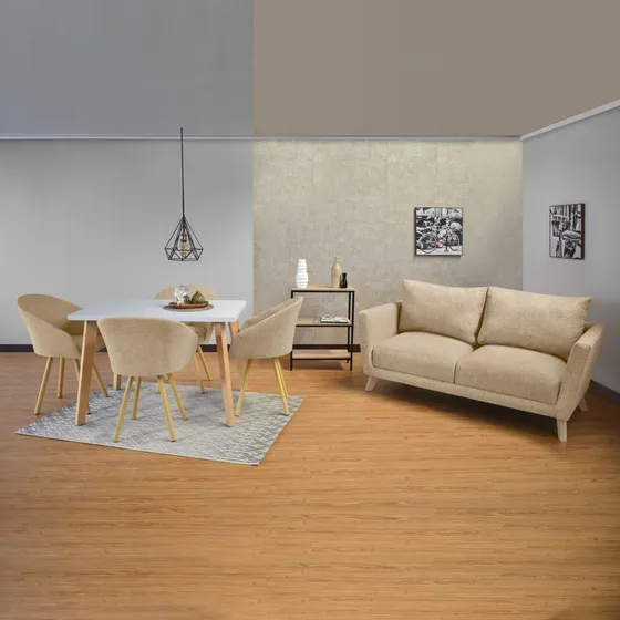 Set De Comedor Lugo Matiz 4 Puestos Y Sofá Montecarlo Diseño de la tela de las sillas Beige