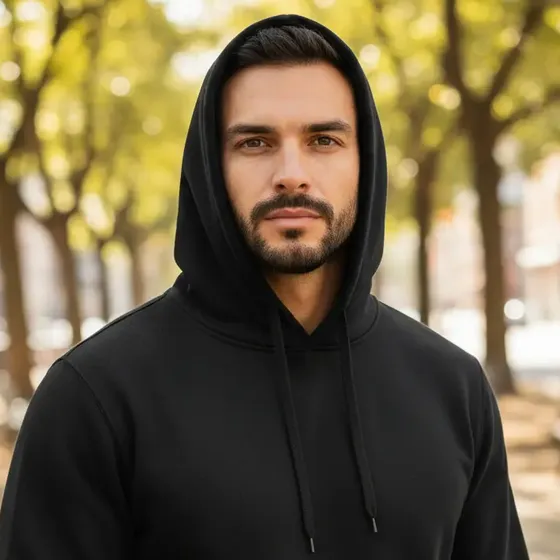 Sudadera Con Capucha Para Hombre En Blanco, Negro Y Gris De Manga Larga Sudadera Capucha Hombre Vista Frontal Capo 5782129