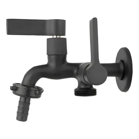 Torneira Preta Lavanderia Área De Serviço Saída Dupla Metal Preto Fosco