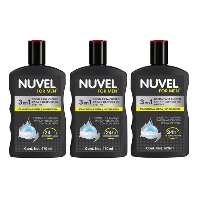 3 Crema Corporal Humectante Nuvel For Men 3 En 1 470ml