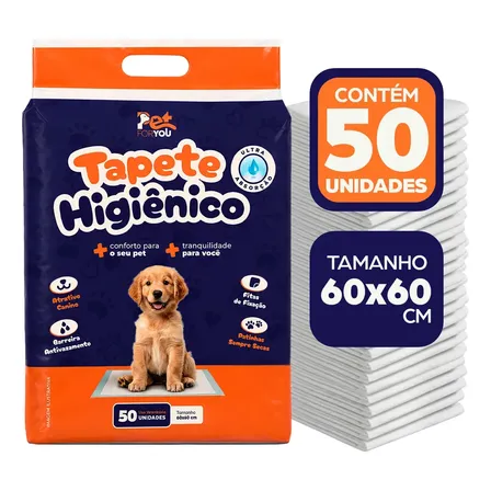 Tapete Higiênico Pet 50 Unidades 60x60 Descartável Cão Gato