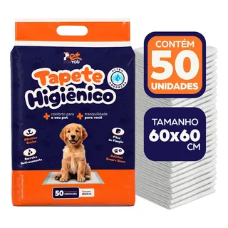 Tapete Higiênico Pet 50 Unidades 60x60 Descartável Cão Gato