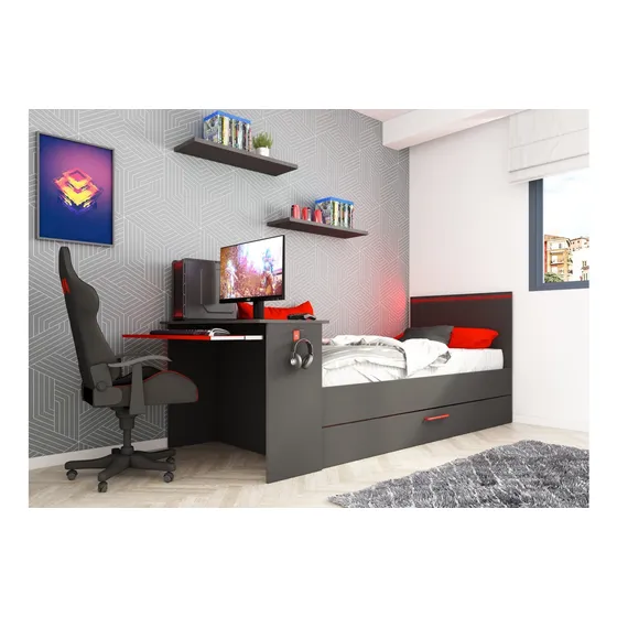 Cama Gamer Con Escritorio 1 Plaza Cuarto Juvenil Cg-002