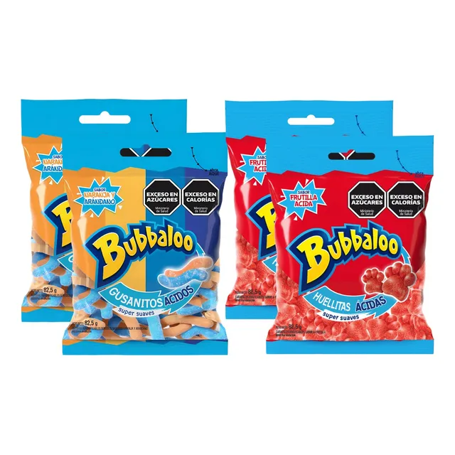 Combo Gomitas Ácidas Bubbaloo Gusanitos Y Huellitas Pack X4