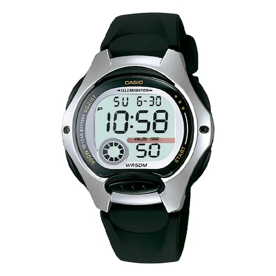 Reloj pulsera digital Casio LW-200-1A con correa de resina color negro - fondo gris - bisel plateado