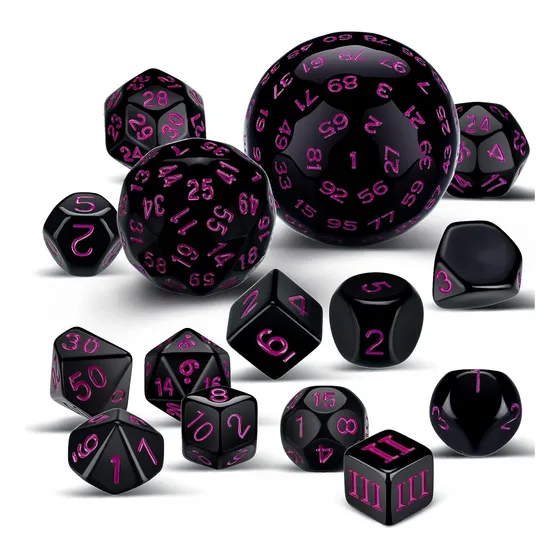 Juego De Dados Rpg Negro Opaco Y Morado D3 A D100