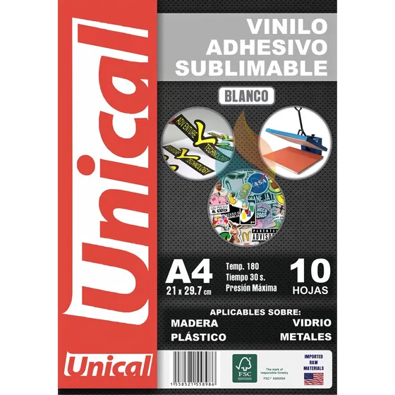 Vinilo Sublimable Autoadhesivo A4 Blanco Adhesivo X10 Hojas
