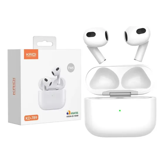 Fone de ouvido Bluetooth sem fio Kaidi KD789 branco tws 5.3