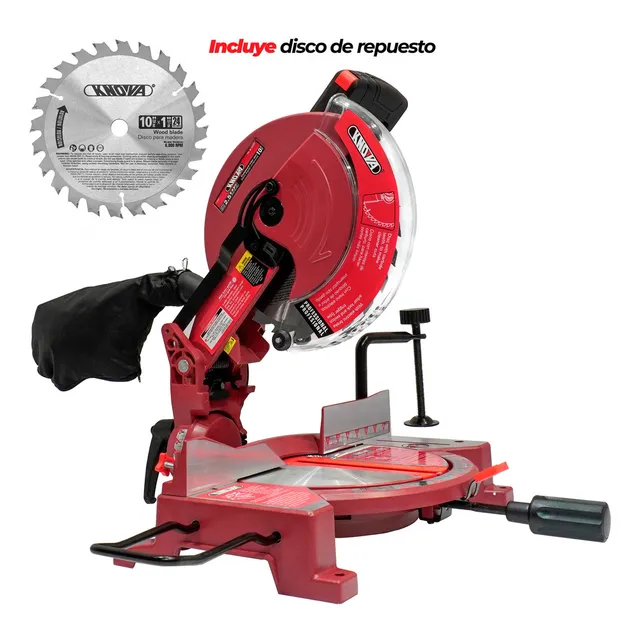 Sierra Ingletadora Compuesta Disco 10" con Láser, Motor 15 Amp, 9 paros positivos para ingletes a 0°, 15°, 22.5°, 31.6°, 45° (Derecha e Izquierda), Modelo KN M-2500N, KNOVA