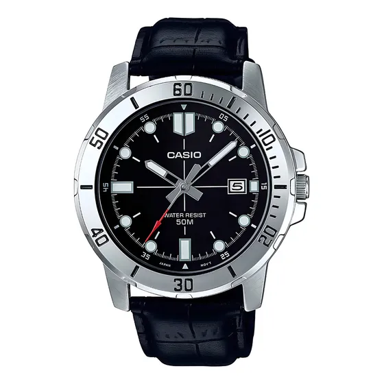 Reloj Casio MTP-VD01L-1E Analógico Con Correa De Resina Color Negro - Bisel Plateado