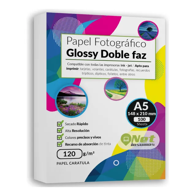 Papel Fotográfico Glossy A5 120gr Pack 100 Hojas