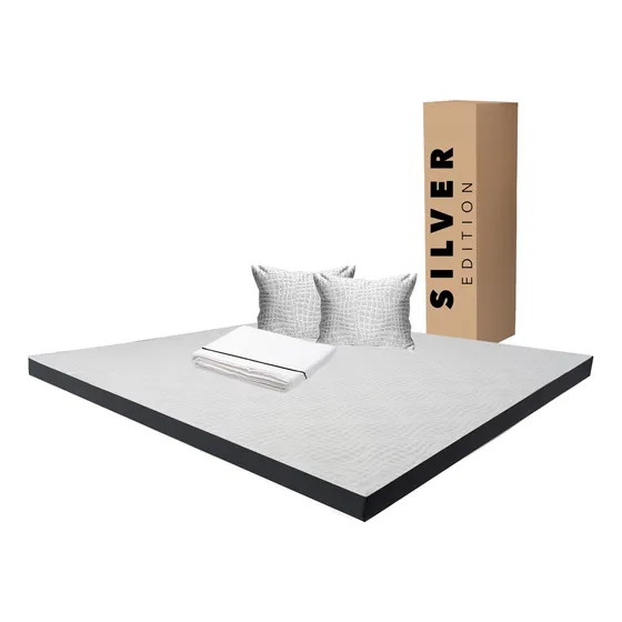 Colchón King Size En Caja 10 Cm + Juego Sábanas Y Almohada Blanco Con Gris