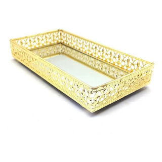 Bandeja De Metal Espelhada Decorativa Retangular 26x11 Bandeja De Metal Espelhada Decorativa Retangular 26x11