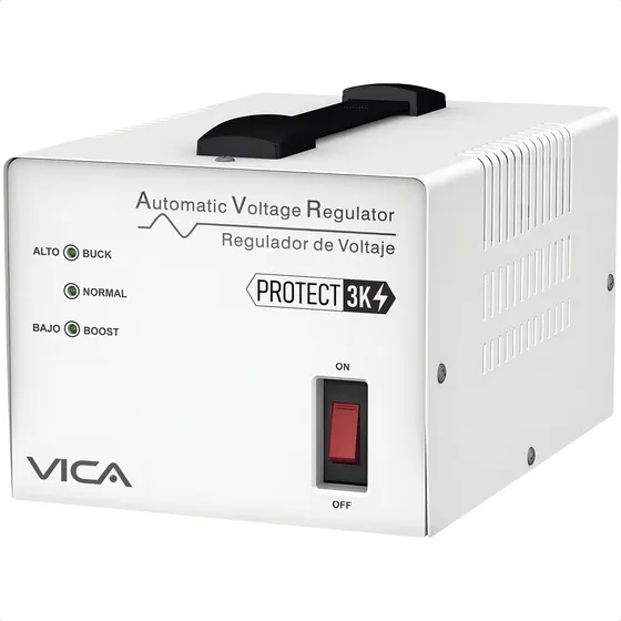 Regulador Electronco de Voltaje Protect 3k VICA 3000va 1800w Linea Blanca 4 Contac Color Blanco
