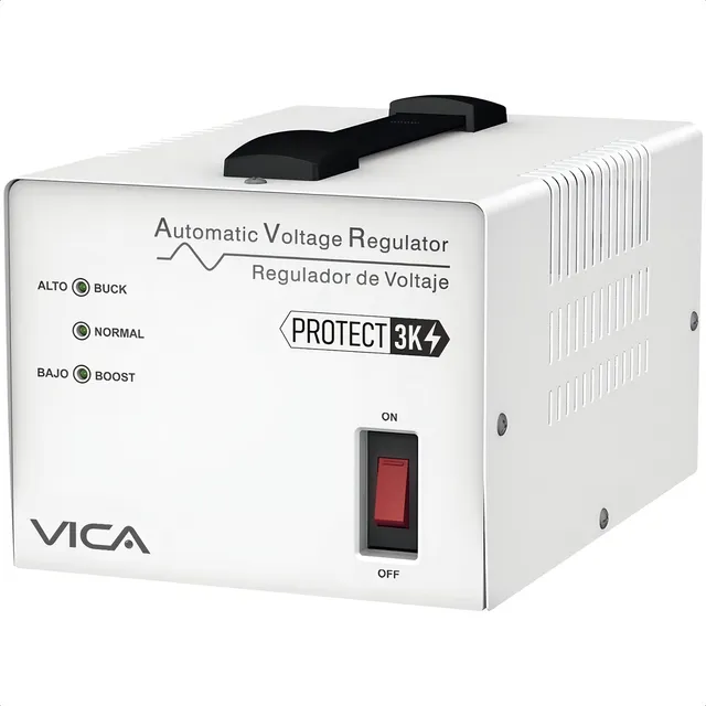 Regulador Electronco de Voltaje Protect 3k VICA 3000va 1800w Linea Blanca 4 Contac Color Blanco