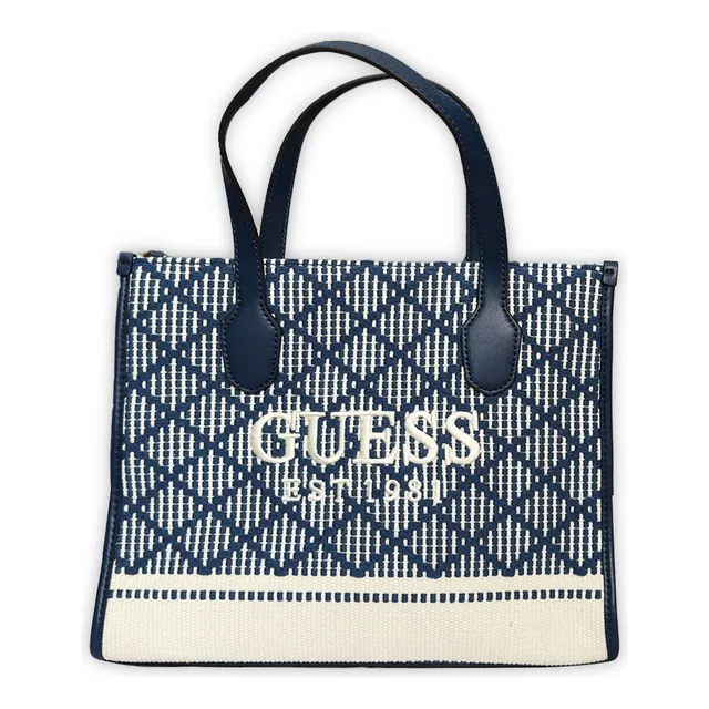 Cartera Guess Denim Acabado De Los Herrajes Níquel Color Azul Correa De Hombro Azul Diseño De La Tela Rayas