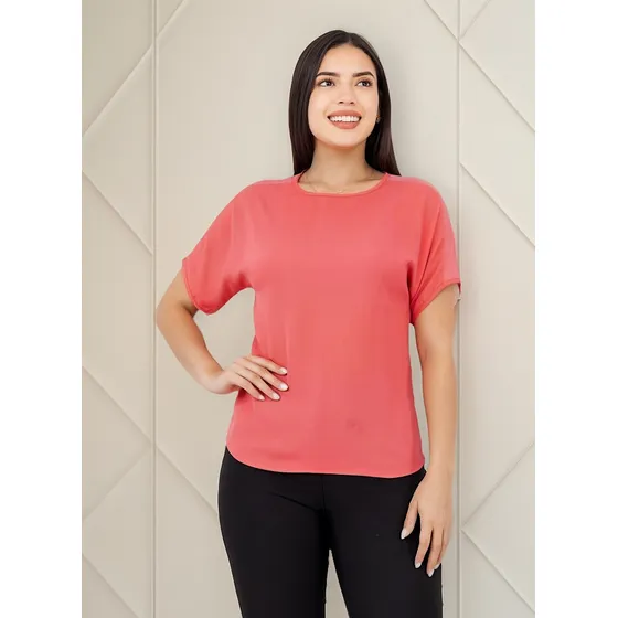 Blusa M/c Tesyh Gasa Crepe C/e Coral