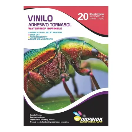 Vinilo Adhesivo Tornasol Imprimible A4/20hojas Imprink