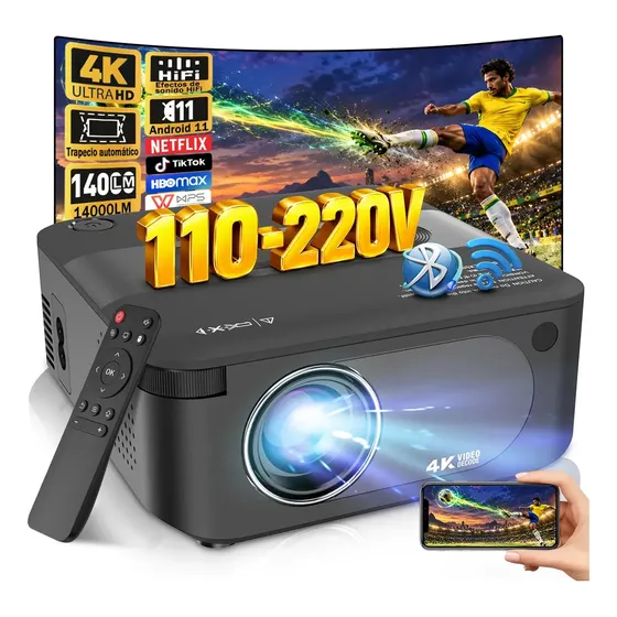 Smart Projetor Profissional Android 11 Wifi Hd 1080p 14000lm Função De Ajuste Automático Para Salas