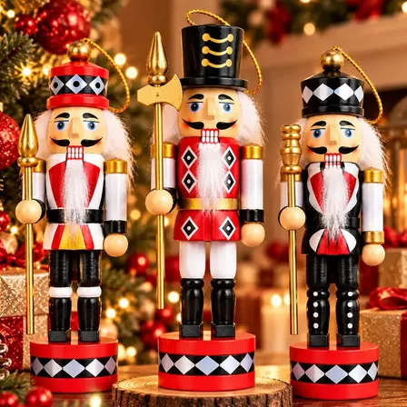 Kit 3 Quebra-Nozes de Madeira 15cm para Decoração de Natal Soldadinho Árvore de Natal Natalino Premium