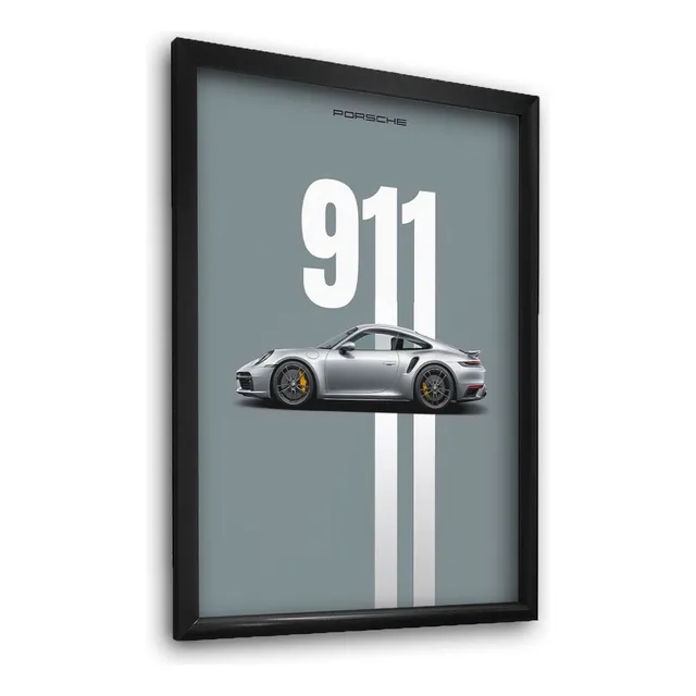 Quadro Carro Porsche 911 Gt3 Rs Cinza C/ Moldura E Vidro A3