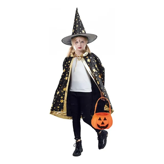 Kit Sombrero Y Capa Bruja Mago Halloween Disfraz Fiesta