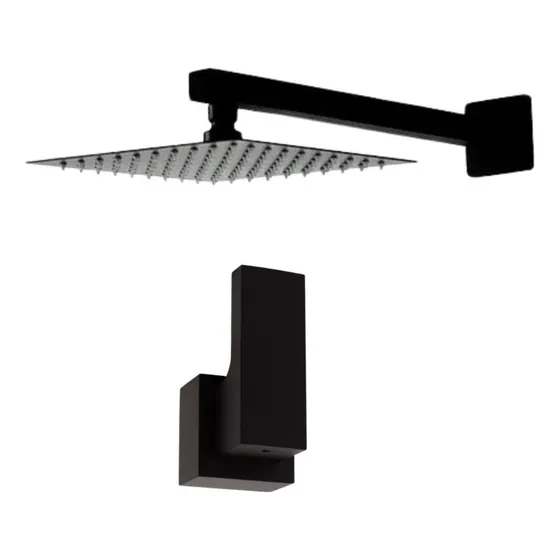 Kit Chuveiro Ducha 20x20 Metal Preto Fosco Alavanca Padrão Deca Braço 40cm Nitro Metais