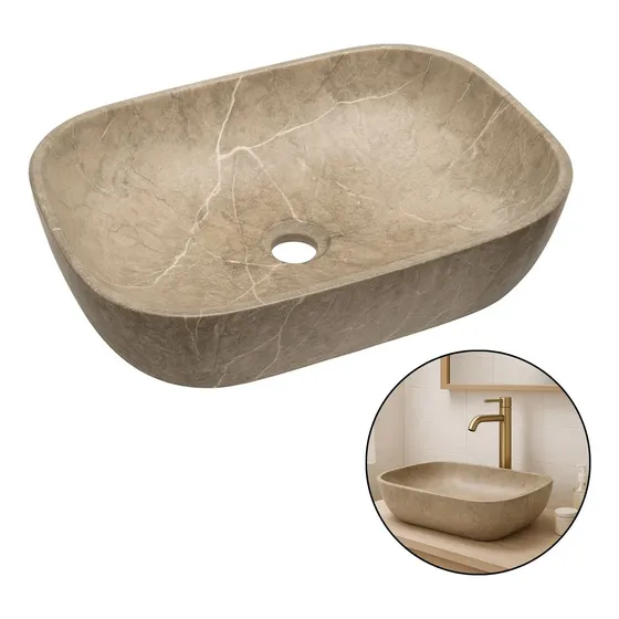 Lavamanos Piedra Natural Beige Rectangular Moderno Baño