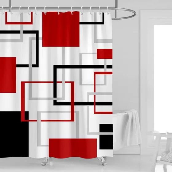 Kikiry Cortina Ducha Roja Negra 60  Ancho X 72  Largo Diseño