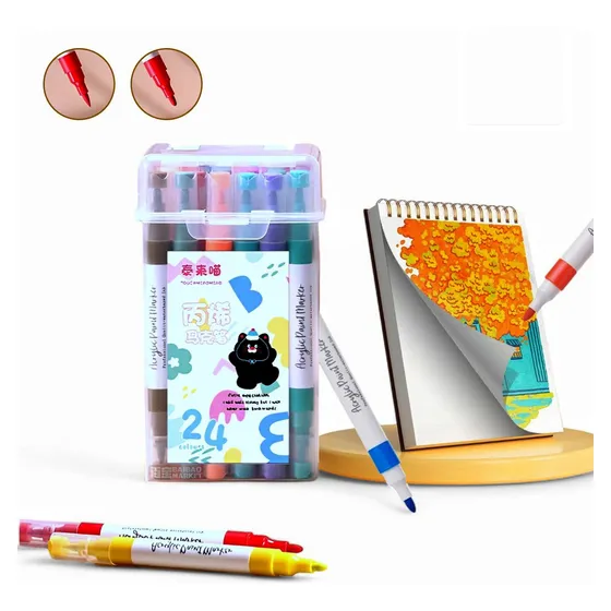 Marcadores Fibrones Doble Punta X 24 Colores + Estuche M7948