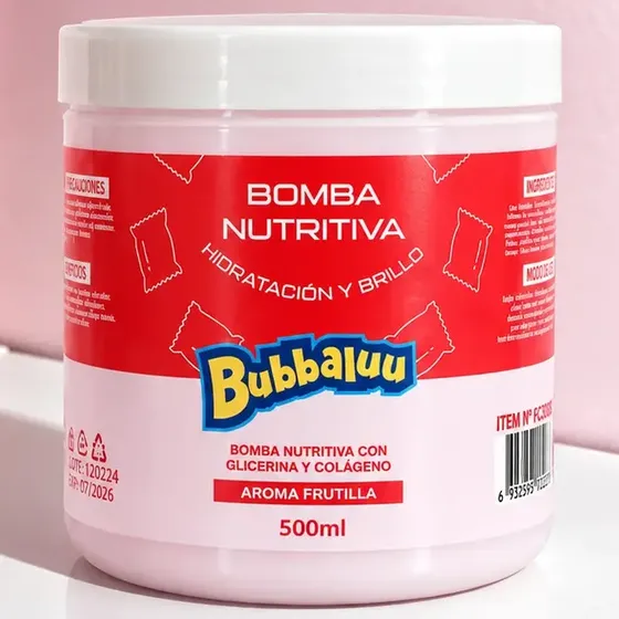 Bomba Nutritiva Hidratante Capilar Bubbaluu Frutilla 500 ml