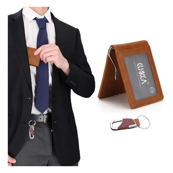 Cartera De Hombre Simple Con Protección Rfid Y Llaveromoda